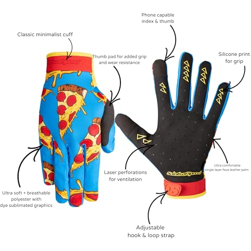 Saints of Speed Dirt Bike Gloves Pizza Motocross, Mountain Bike, Motorcycle, BMX, Jetski, Sim, Karting, Airsoft, Paintball, Driving, & Racing Bike Gloves + Phone & Touch Screen Capable (Large) - Image 4