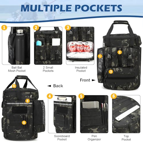 Baseball Bucket Bag - Baseball Coaching Accessories Organizer, Softball Bucket Bag with Insulation Pocket, Anti-Slip Bottom for Bat, Gloves, Scoreboards - Image 5