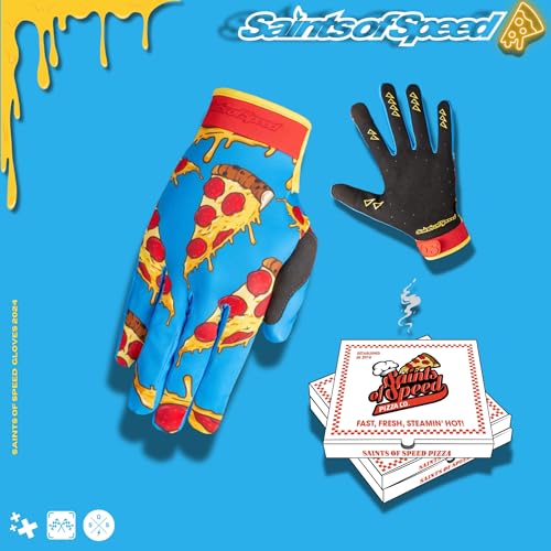 Saints of Speed Dirt Bike Gloves Pizza Motocross, Mountain Bike, Motorcycle, BMX, Jetski, Sim, Karting, Airsoft, Paintball, Driving, & Racing Bike Gloves + Phone & Touch Screen Capable (Large) - Image 5