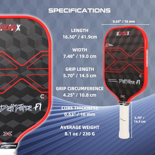 Dettforec F1 3D18K Pickleball Paddle, 3D18K Carbon Construction Pickle Ball Paddle with 16mm Polypropylene Honeycomb Core AX18K - Image 4